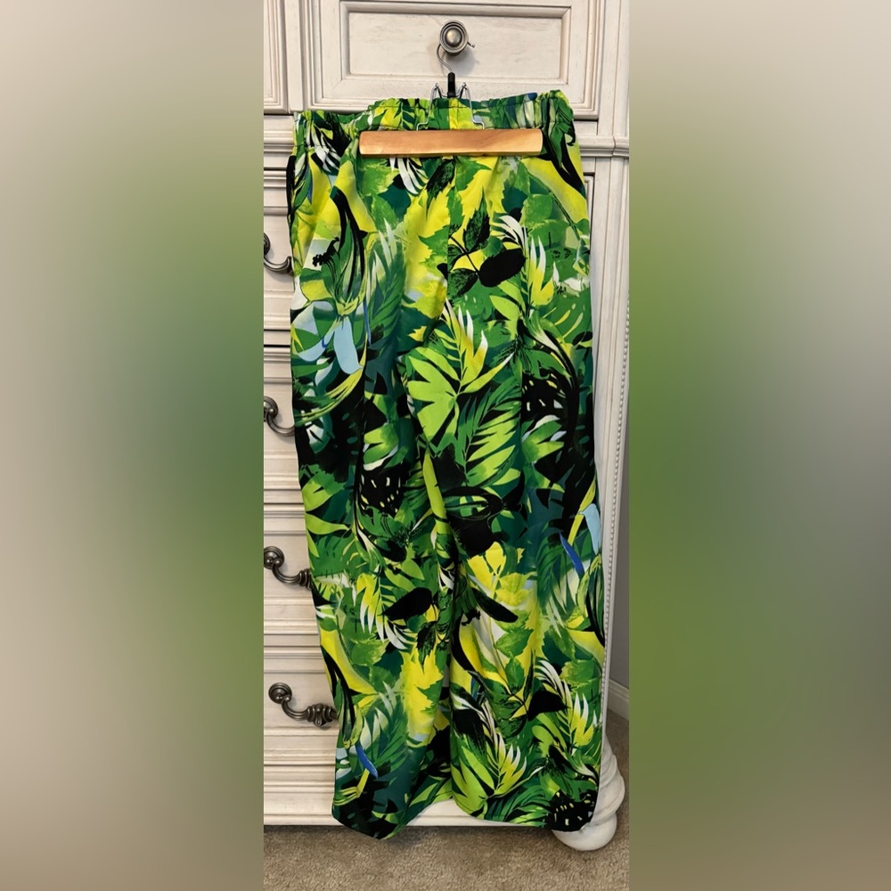 Live 4 Truth Tropical Palm Print Wide Leg Pants Size Large Green Resort Vacation - Picture 2 of 6